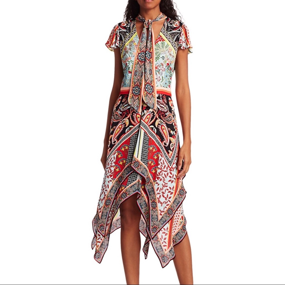 Alice +Olivia Tamara Multicolor Tie Neck Dress